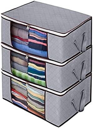 Xinghaiyouinin Veliki kapacitet za skladištenje za pohranu Organizirane ručke debela tkanina za udobnosti, deke, posteljinu, sklopivi sa čvrstim patentnim zatvaračem, čist prozor, 3 paket, 84l