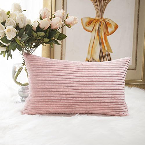 Domaći sjajni prugasti corduroy dulng bacanje jastučnice za jastuk za jastuk za lumbalan jastuk natpise 12x20 proljetni dekor, 12 x 20 inča, 30cm x 50cm, beba ružičasta