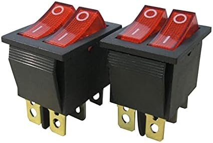 SKXMOD 2PCS AC 250V / 16A, 125V / 20A crveno i crveno dugme sa svetlom na / off dpdt 6 pin 2 Pozicija