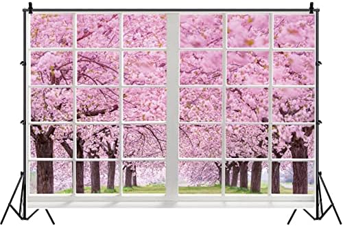 ZARROUEA 7x5ft Spring window Backdrop Pink Cherry Blossoms pejzaž vrt za novorođenčad Baby Shower žene
