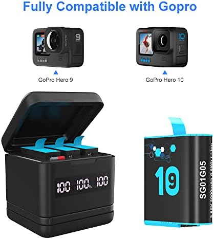 Sevkumz 3 paketa 2000mAh baterije za GoPro Hero 10 Hero 9, 3-kanalna brza pumpa za punjač baterije