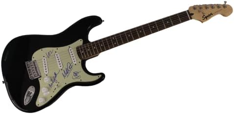 Ride Full Band potpisan autogram pune veličine Black Fender Stratocaster Električna gitara W / James Spence JSA Autentifikacija - potpisan od Andy Bell, Lawrence Loz Colbert, Nigde, povratak, karneval svjetla, tarantula, vremenski dnevnici , Ovo nije sigurno mesto, retko