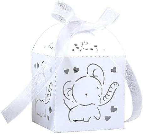 Ikasefu 50pcs Party Favorit Boxes Hollow Candy Box Love Heart Little Elephant Cookie poklon kutije sa vrpcom Slatka čokoladna kutija za svadbene dekoracije za tuše