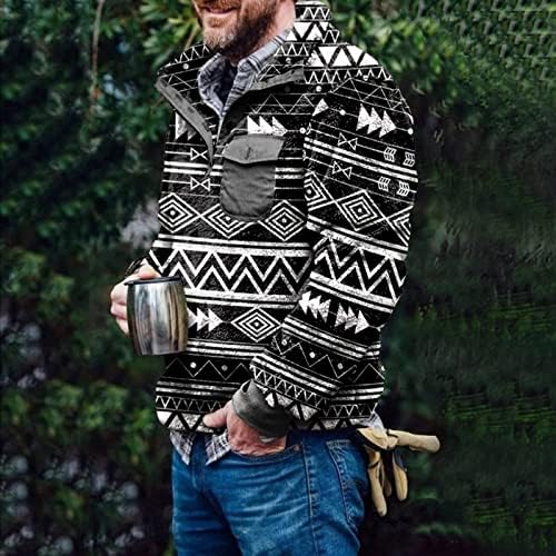 Muški džemper od flisa moda, sa džepovima dugmad Aztec zabavni džemperi Zip up V-izrez džemperi