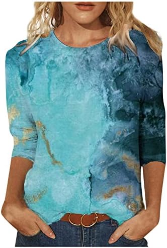 Smidow Womens Fashion Geo Graphic 3/4 rukava s rukavima 2023 Ljetni labavi casual crew vrat majica pulover bluza