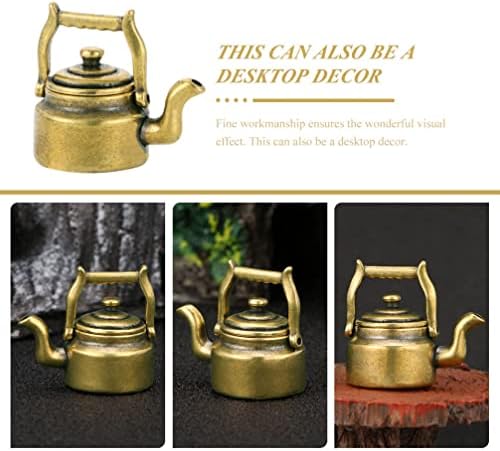 DECHOUS Office Decor Office Decor Copper Mini Teapot Statues Tiny Feng Shui Brass Tea Kettle Figurine Mini House