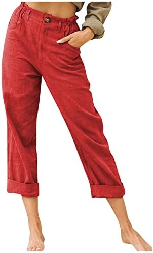 LEPCY posteljine za žene, elastične tastere struka čvrstog ravnih pantalona za noge Ljeto labave visoke pantalone sa džepovima