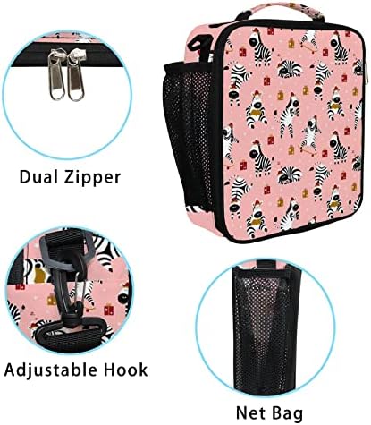Pink Kawaii Slatka Cartoon Božić Zebras ručak torbe za žene i muškarce, izolovana ručka torbe za višekratnu upotrebu ručak torbe za rad u uredu škole piknik plaži trening Travel.