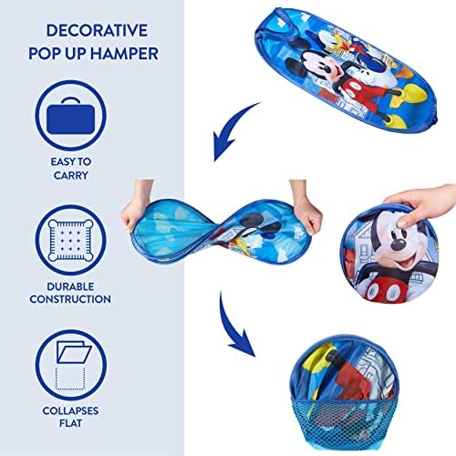 Idea Nuova Disney Mickey Mouse Iskačuća korpa za pranje veša sa izdržljivim ručkama za nošenje,