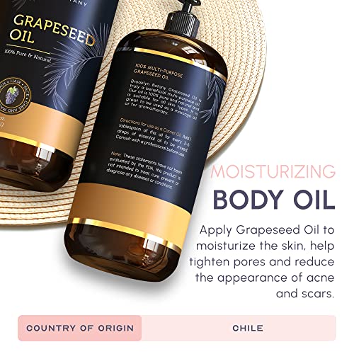 Brooklyn Botany Grapeseed Oil for Skin, Hair and Face- Pure and Natural Body Oil and Hair Oil-Carrier