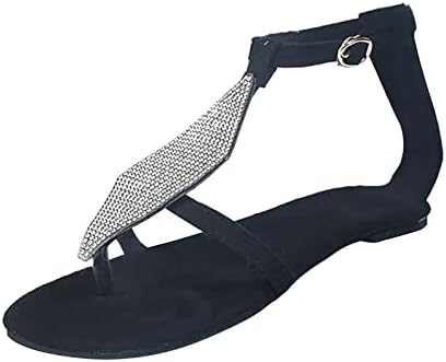 Ravne sandale za žene sandale na plaži sa vještačkim dijamantom kopča za gležanj rimske sandale sa