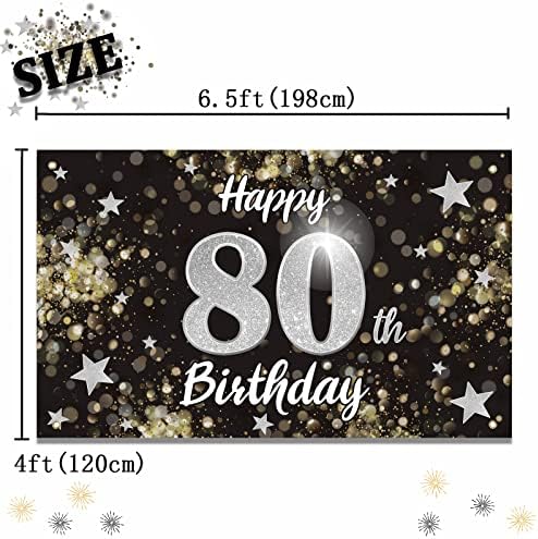 Nelbiirth sretan 80. rođendan crna & amp; Silver Star veliki Banner - živjeli do osamdeset godina rođendan
