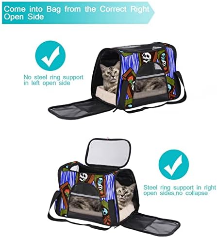 Pet Carrier gotic Skull and Blue Stripe Soft-Sided pet Travel Carriers for Corgi, Cats, Dogs Puppy Comfort