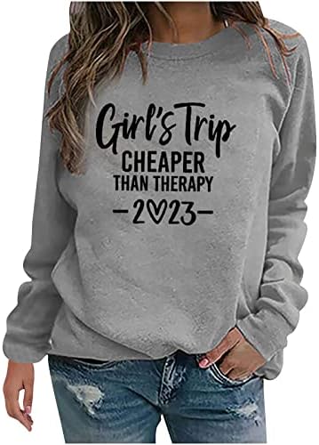Grilov izlet jeftinije od terapije 2023 košulje za žene, jednostavno pismo ispis Crewneck dukseri dugih rukava pulover
