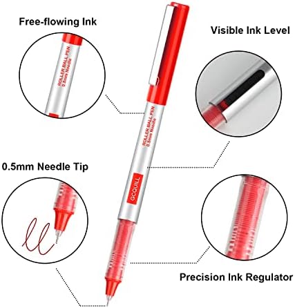 GC QUILLRed Rollerball olovke, pakovanje od 24, 0,5 mm crvenih olovaka sa tečnim mastilom za