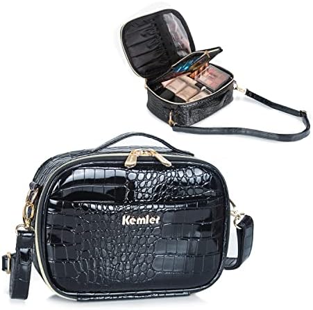 Kemier mala putna torba za šminkanje: Crna slatka šminka za žene Organizator za torbicu sa četkicom za četkicu-prenosna kožna toaletna djevojka viseći Zipper vodootporan