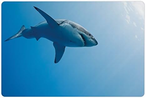Ambesonne Shark prostirka za kućne ljubimce za hranu i vodu, ribe plivaju u okeanu Podvodna ljepota tropsko ostrvo voda priroda pejzaž, pravougaona neklizajuća gumena prostirka za pse i mačke, Blijedoplava