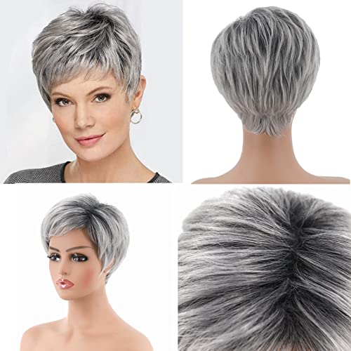 Sive perike za žene, Temperament, kose šiške, tekstura, lepršava kratka kosa, Crni gradijent srebro,