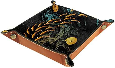 Kožna posuda za prodaju, kockica preklopna držač kvadratnog drveta, obrub Organizator ploča za promjenu kovanice, japanska zlatna rijeka Koi