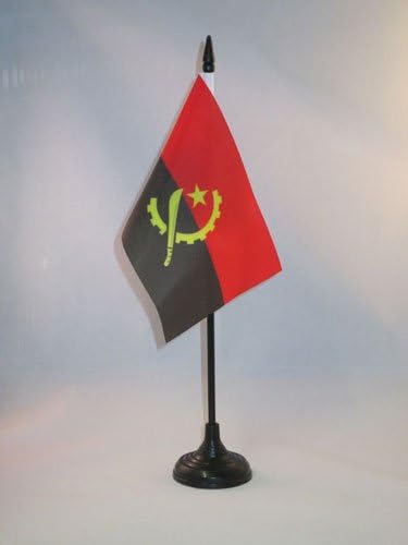 AZ FLAGH ANGOLA ZASTAVA 4 '' x 6 '' - Angolanska zastava stola 15 x 10 cm - crna plastična stick i baza