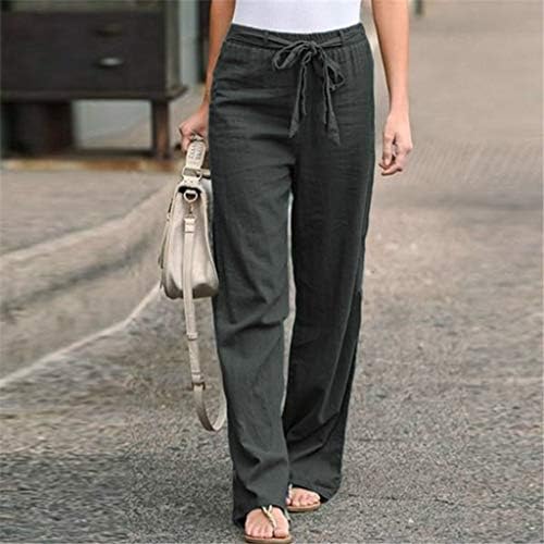 Handyulong Ženske hlače visoke struke Ležerne prilike za vuču, časove elastične pantalone za crteže dugačke pantalone s džepovima