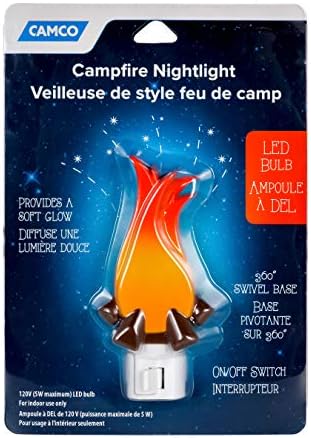 Camco Campfire Plug-in noćno svjetlo sa okretnom bazom od 360 stepeni-koristi LED Sijalice,