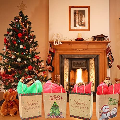 WODMAZ Božić Kraft poklon torbe Božić Kraft papirne kese sa božićnim otiscima za odmor papir poklon torbe Božić Goody torbe ručke, 20 Pack