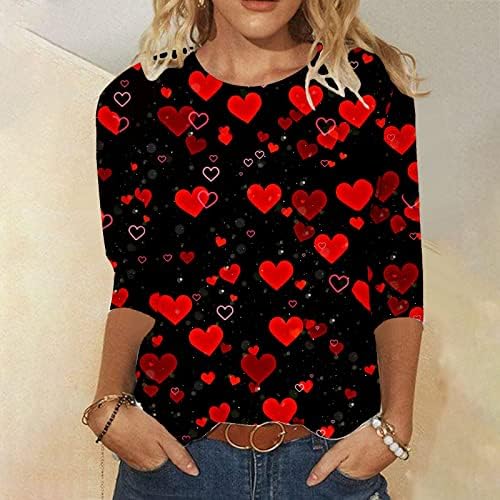 Ženske Majice, Ženske 3/4 Rukave Vrhovi Dressy Valentines Day Grafički Majice Casual Lagana Bluza Vrhovi