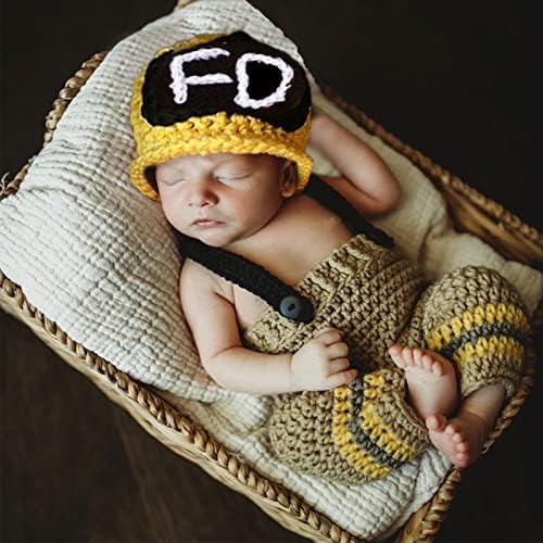 SPOKKI odjeća za fotografiju za novorođenčad dječak, 2 kom Baby Crochet vatrogasac vatrogasac kostim Photo Prop