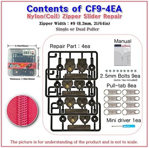 Godo CF9-4EA najlonski setovi za popravak patentnih zatvarača - 9 Jednokrevetni ili dvostruki puller