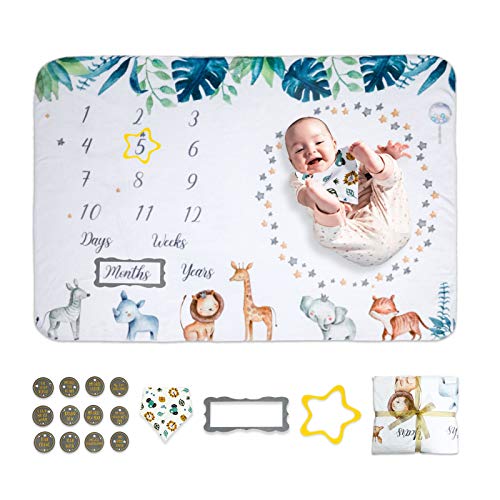 Mjesečna prekretnica za djecu - rasadnici za tušem za novorođene bebe - personalizirana mekana runa prve godine sa danima / sedmicama / mesecima / godinama - markeri i okvir i 12 naljepnica - velika 55 X40