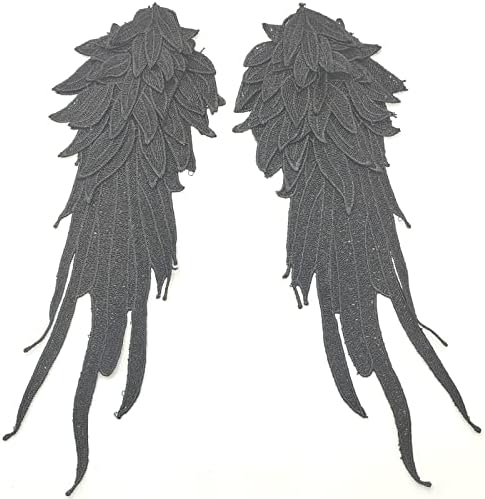 Yoogcorett 1 par crni izvezeni anđeoski krila čipkani tkanini šive na cvijeće zakrpe podmirivanje za vjenčanje DIY Craft šivaći spojnica za odjeću 12,2 x 4,3 inča