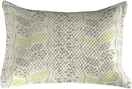 AMBESONNE Grey Quilted jastuk, ostavlja motiv sa prugama i granama kreativne repetitivne biljke cvjetni