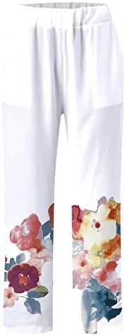 MTSDJSKF posteljine za žene, ravno-nogu elastični struk Comfy posteljina Capris pant s džepovima Atletska hlače