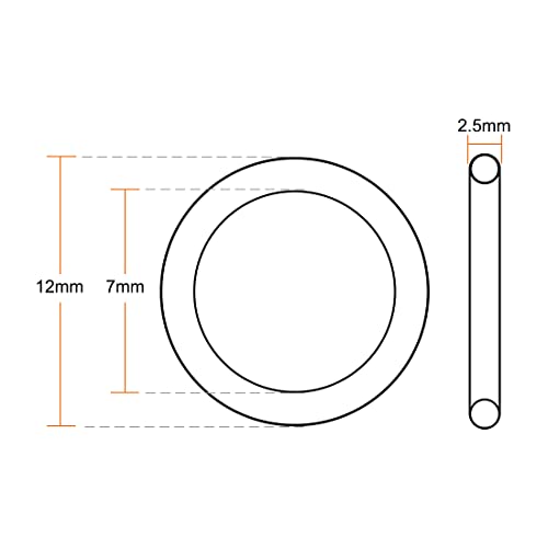 Uxcell Fluorne gume O-prstenovi 12mm od 7 mm ID 2,5 mm Širina, metrički FKM brtvilo za brtvljenje, paket od 10