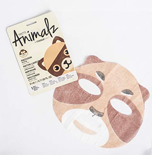 masque BAR Pretty Animalz Racoon maska za lice-korejski tretman za njegu kože-protuupalno, umiruje suhu kožu — hidrira — vlaži - Spa Fun maska za lice listovi životinjski likovi