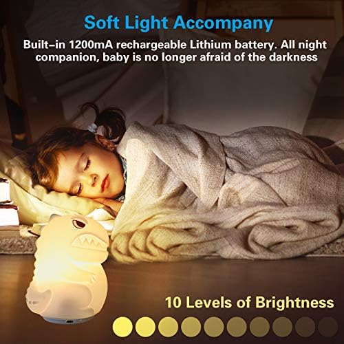 COSOOS noćno svjetlo dinosaurusa za djecu, Punjivo prijenosno silikonsko noćno svjetlo za bebe sa