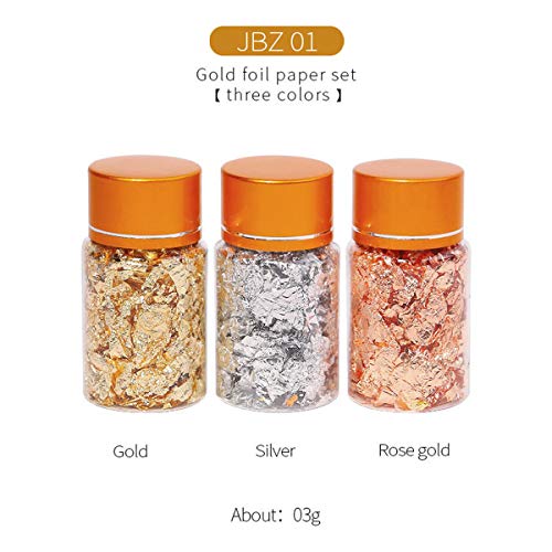 3 flaše dekorativnih zlatnih lisnatih pahuljica 3G / flaša zlatnih srebrnih konfeta DIY Nail Art materijal