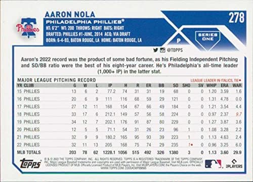 2023 TOPPS 278 Aaron Nola NM-MT Philadelphia Phillies Baseball Trgovačka kartica MLB