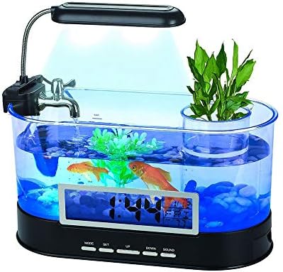 TWDYC Mini akvarijum akvarijum USB akvarijum sa LED lampom LCD ekran i sat akvarijum akvarijum