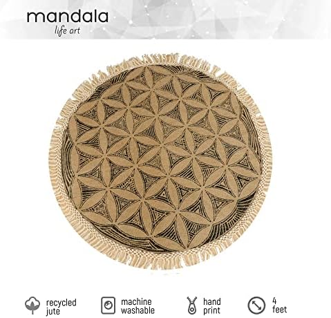Mandala Life Art 4 'Okrugli prostirki jute sa pamučnim rubovima - Boemski krug Cvijet Life Mat - Joga