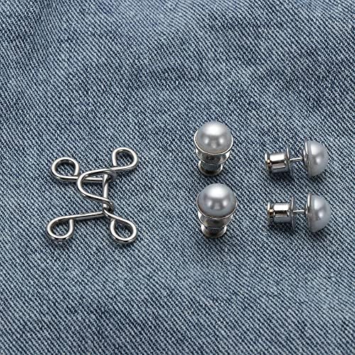 3Set DIY nevidljivo podešavanje gumba biserne metalne traperice struk uklonjiva kopča Nema noktiju odvojivog gumba za podešavanje struka