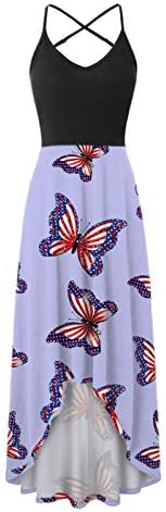 4. jula Maxi haljine za žene ljetna Ležerna boho haljina SAD Zastava Scoop vrat Cami sarafan sa zvijezdama
