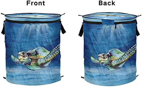 Šarena morska kornjača Pop up korpa za veš sa poklopcem sklopiva korpa za odlaganje sklopiva torba za veš za kamp hotelsku spavaonicu