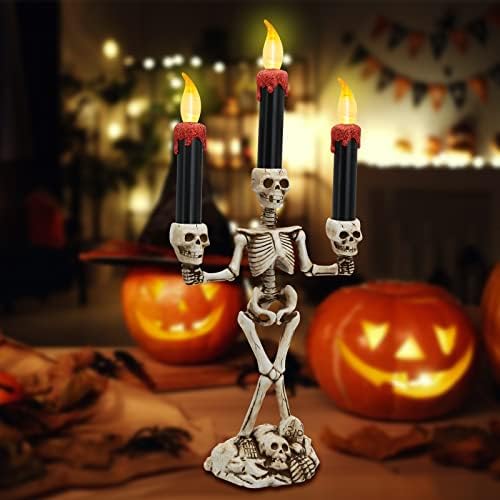 DEFIMOB Halloween Candelabra Flameless Skeleton svijeće držač na baterije za lobanju Halloween proslava