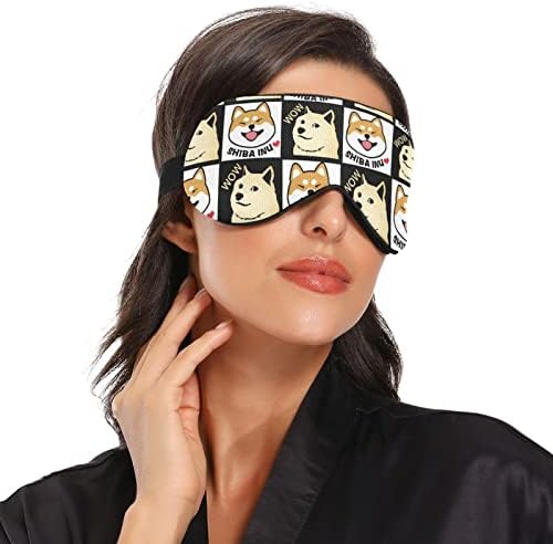 Unisex Sleep Maska za oči Crno-rešetke-shiba-inu-doge noćna maska ​​za spavanje SOFTEM SOW SWERDE