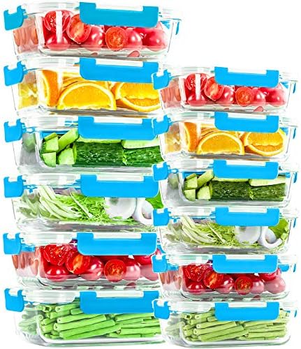 CREST 24-komadni stakleni kontejneri za skladištenje hrane Set, poklopci za zaključavanje bez BPA