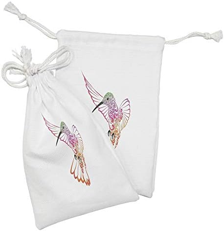 Ambesonne Hummingbird Tkanina od 2, ukrasna šarena zvezna egzotična egzotična ilustracija životinja, mala torba za vuču za toaletne potrepštine maske i favorizira, 9 x 6, bijeli i višebojni