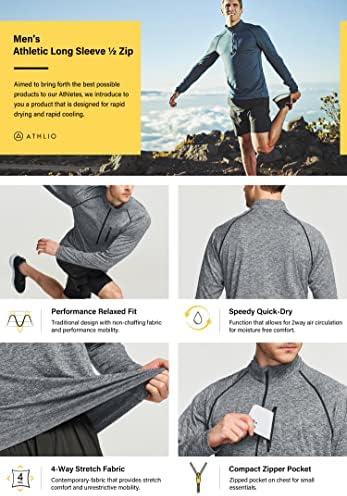 Athlio 3 pakovanja muške atletske Košulje dugih rukava - brzo sušenje, UV zaštita od Sunca i 1/4 pulover