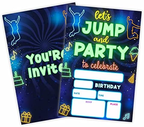 GLOW TRAMMOLINE Pozivi za rođendan, Hajde da preskočimo i rođendanski i rođendanski pozivnice (20 brojeva)